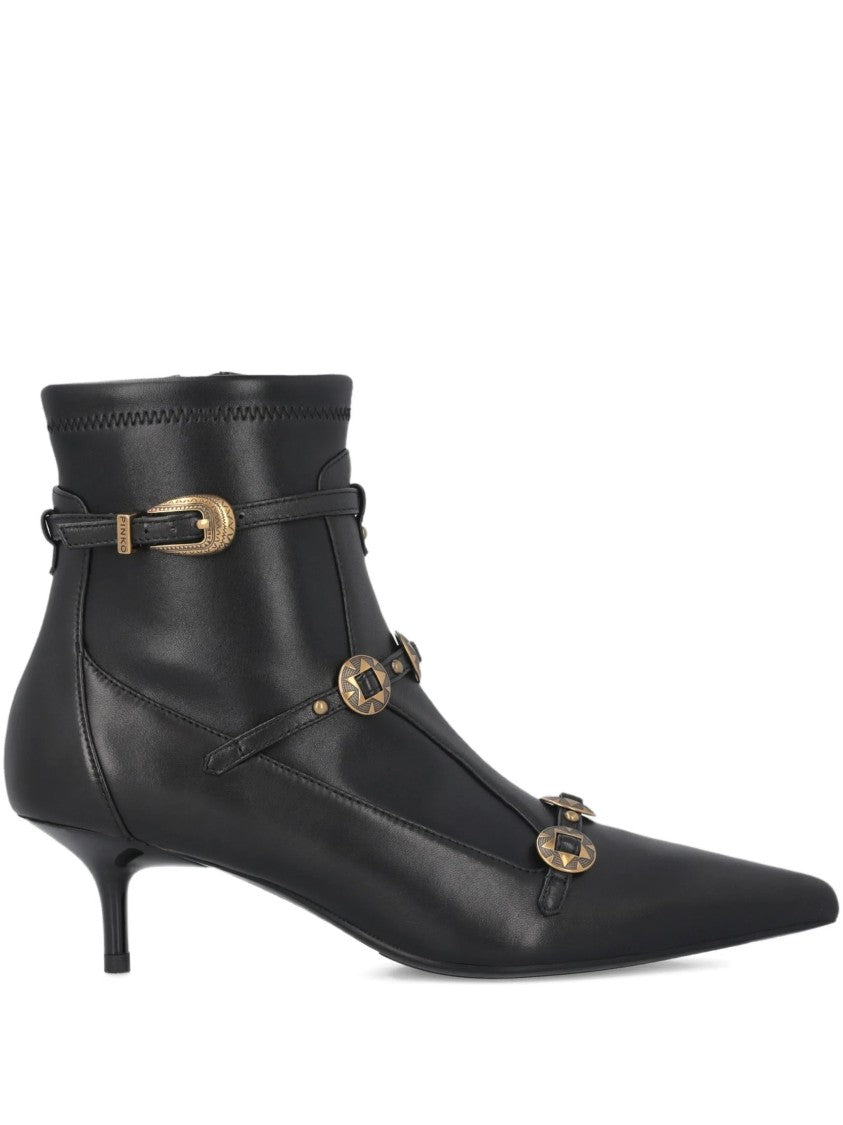 Pinko Black Gloria 20 Leather Kitten-Heel Boots