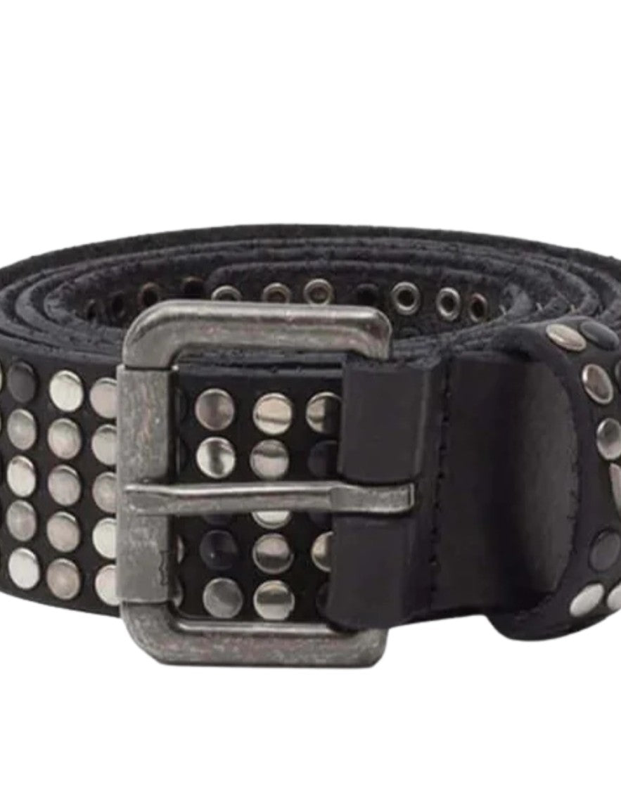 Htc Studs Leather Belt – Black Studded Belt - Dark Buckle