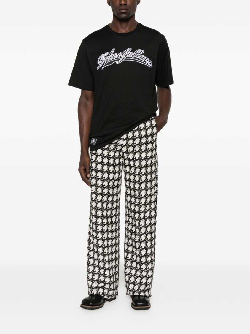 Dolce & Gabbana Black Crew Neck T-Shirt With Logo Embroidery