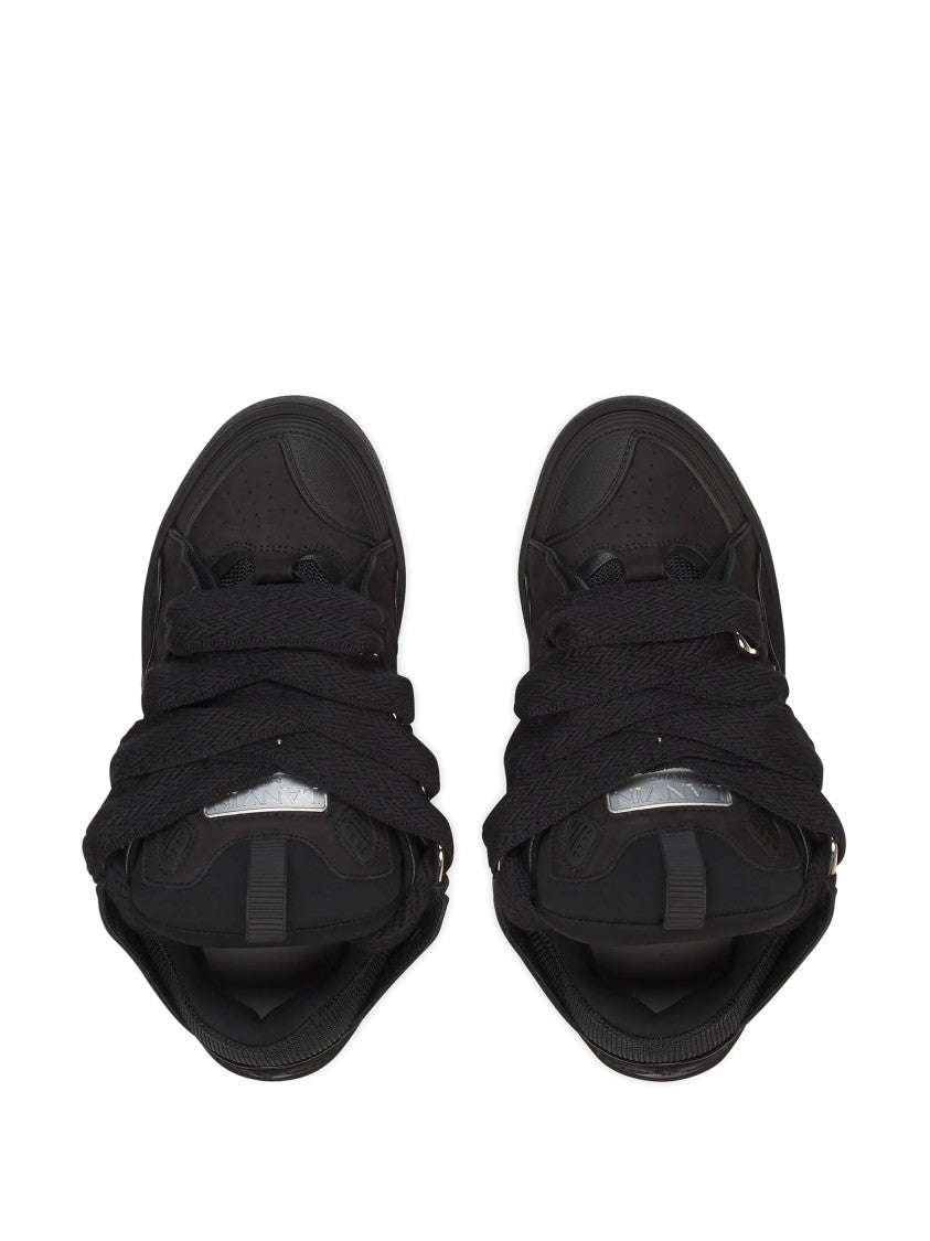 Lanvin Low-Top Black Sneakers With Textured Rubber Sole And Metallic Logo