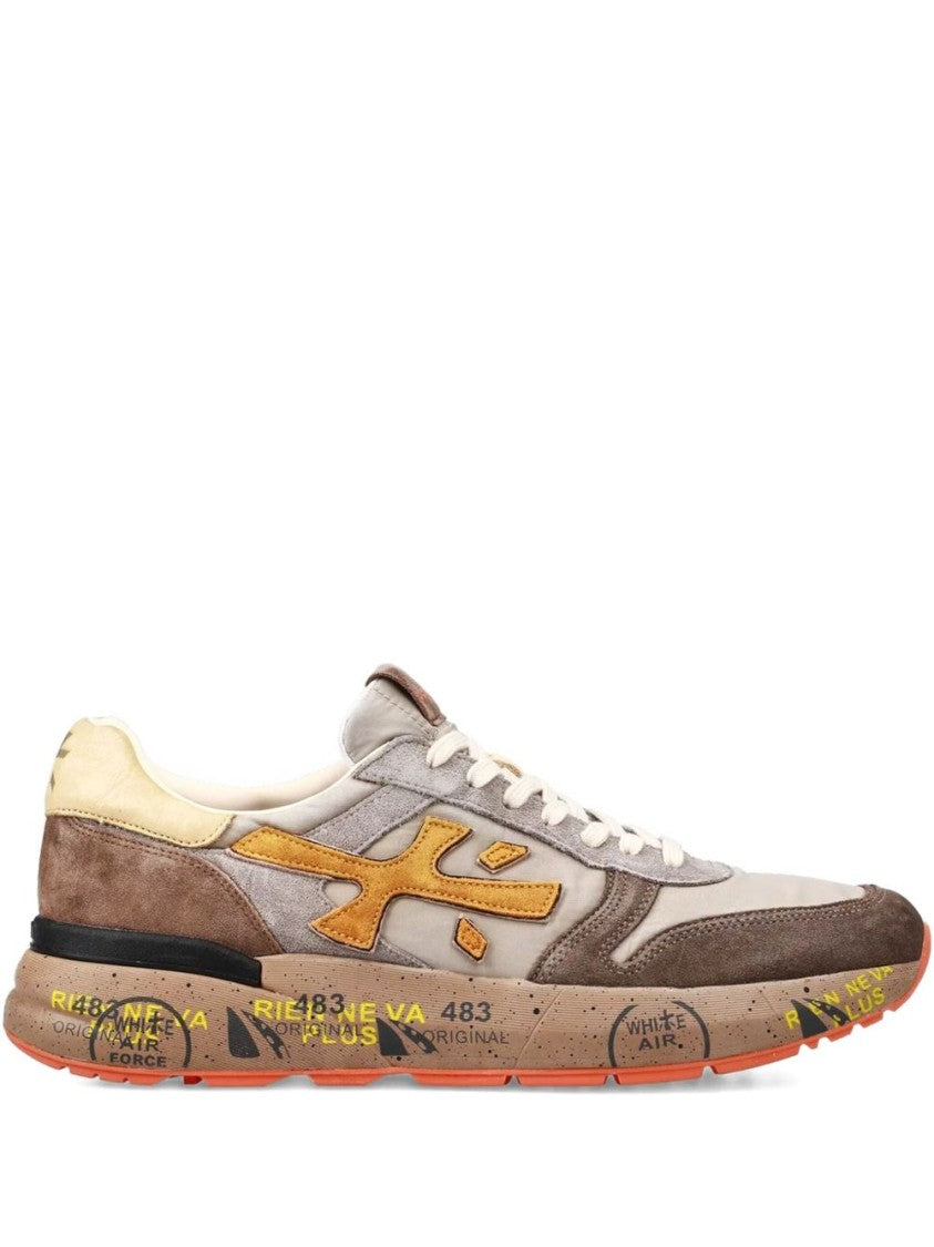 Premiata Beige And Brown Suede Sneakers With Mustard Yellow Logo