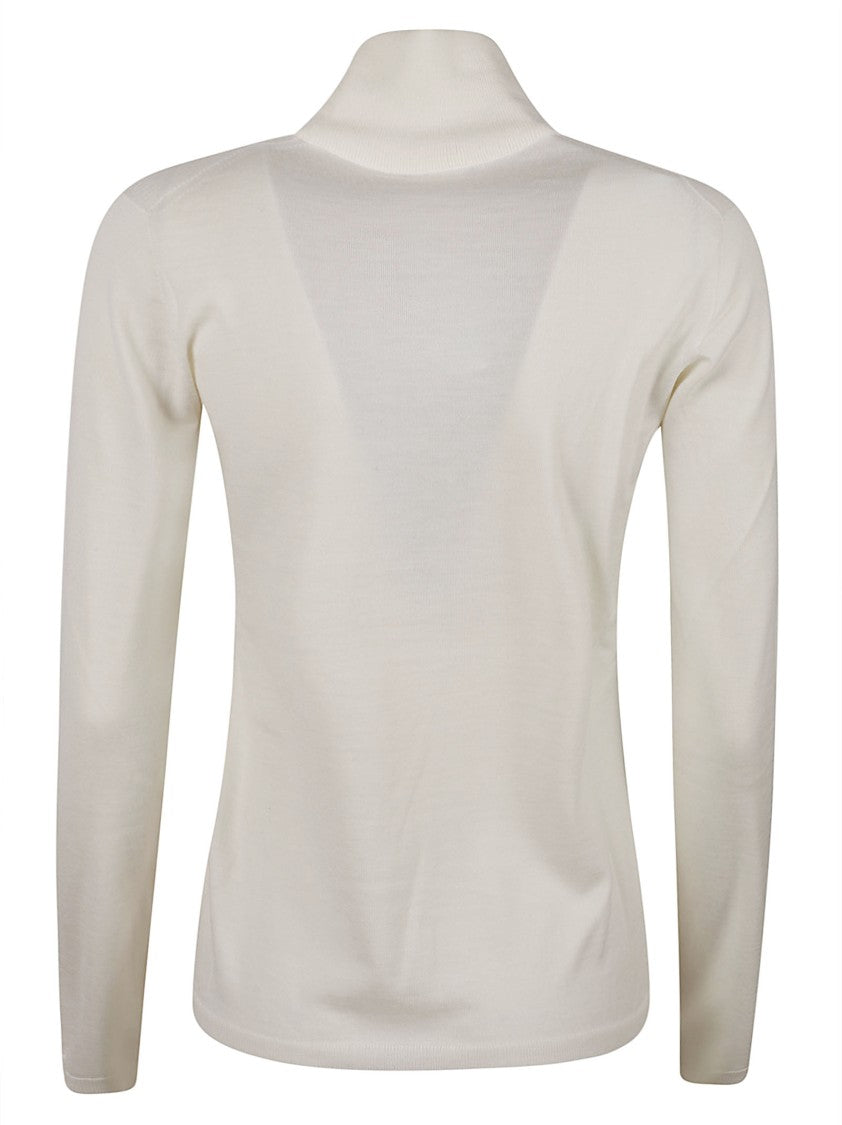 Max Mara High Neck White Top With Fitted Silhouette