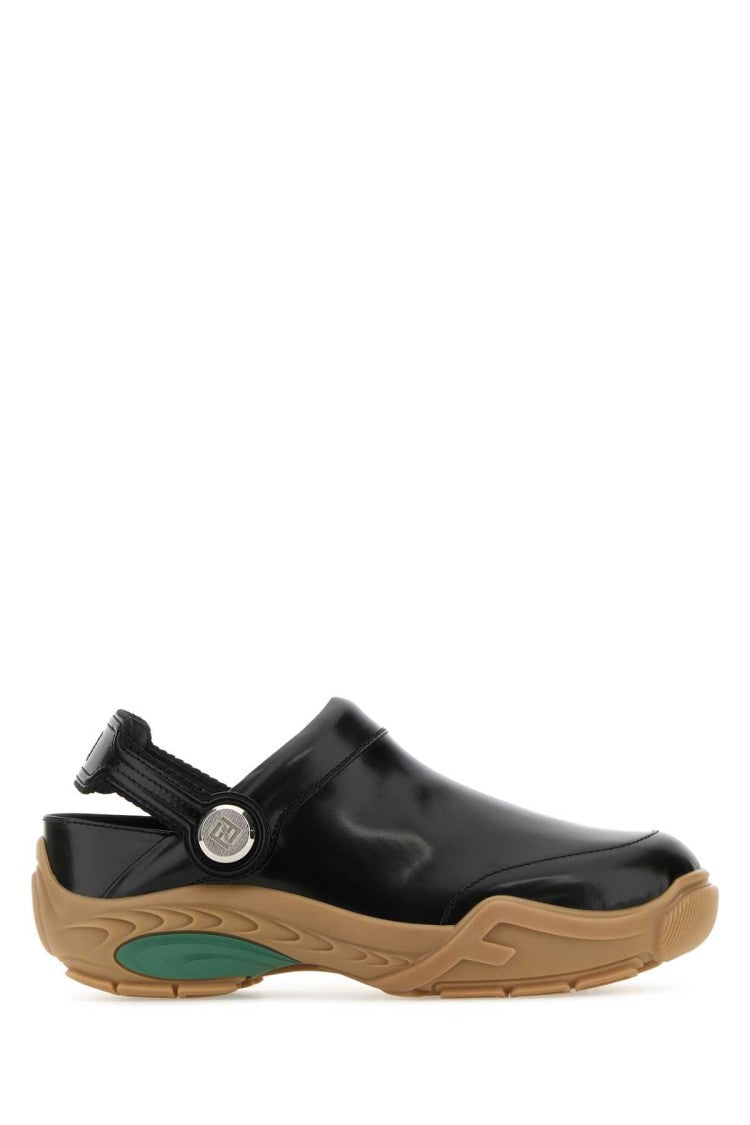 Fendi Black Leather Fendi Lab Mules
