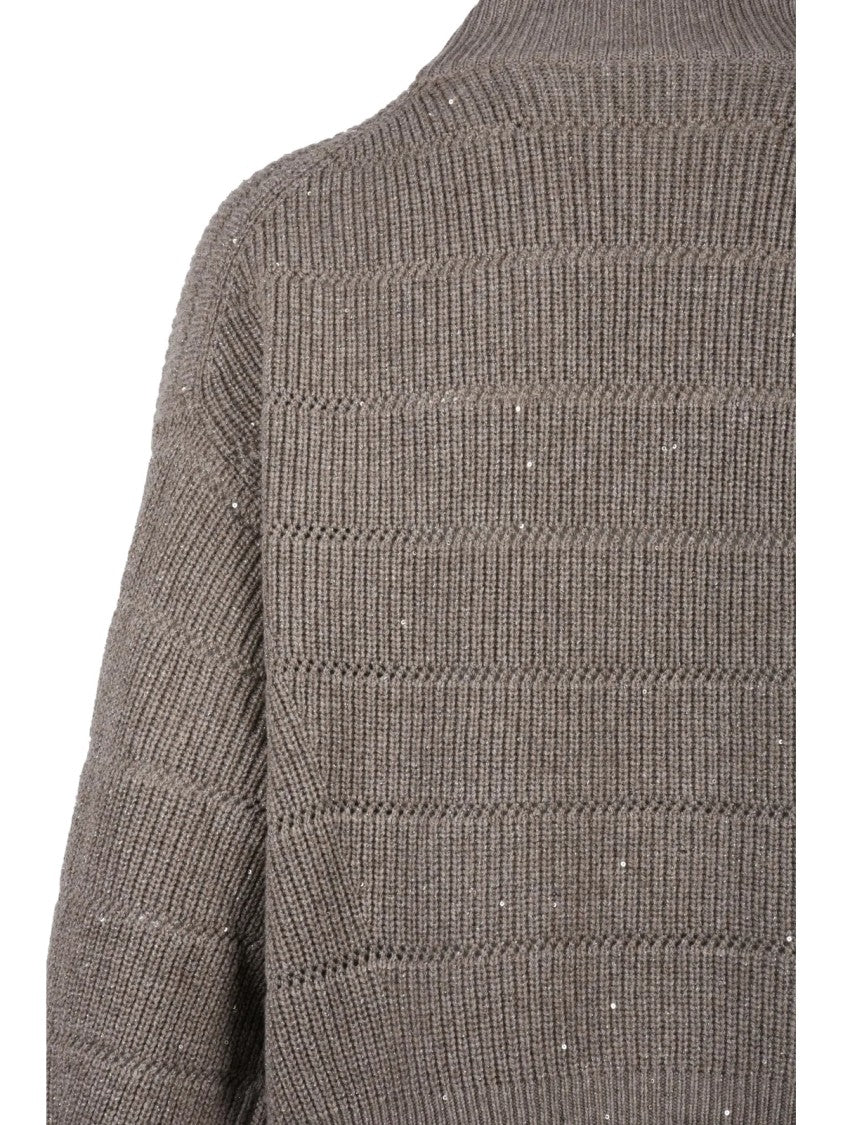 Brunello Cucinelli Turquoise Rhinestone Cashmere-Blend Sweater