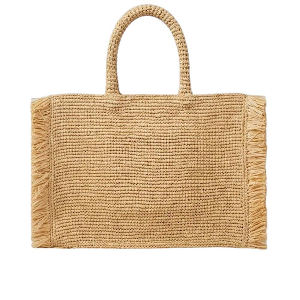 Mc2 Saint Barth Rectangular Woven Tote Bag With Fringed Edges