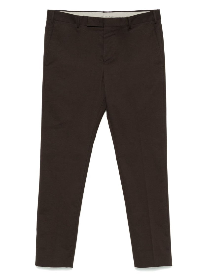 Pt Torino Cedar Brown Trousers With Concealed Fastening