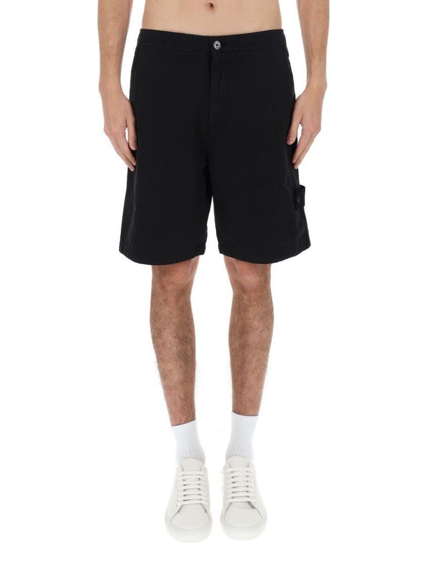 Stone Island Minimalist Black Cotton-Linen Blend Shorts