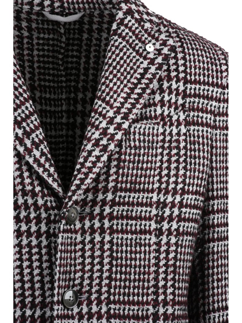 L.B.M. 1911 Grey-Bordeaux Cotton-Blend Coat