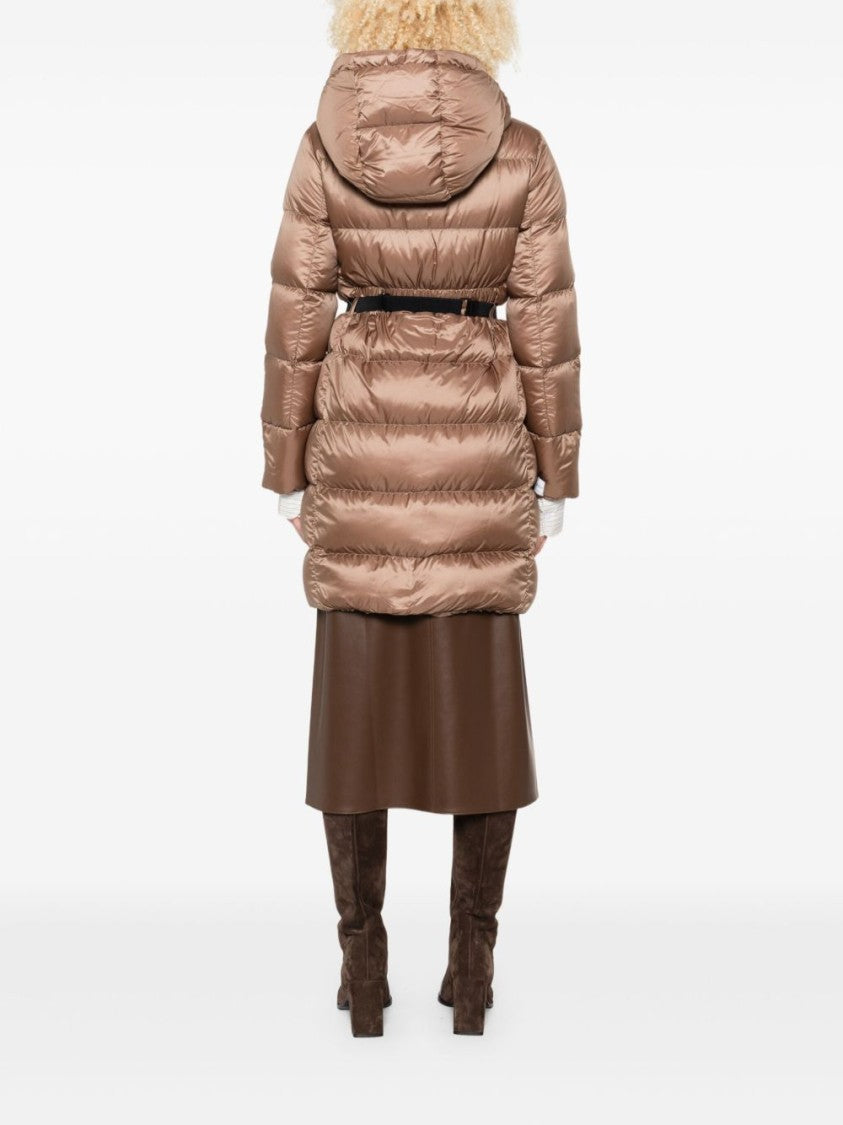 Max Mara Quilted Brown Coat With Classic Hood
