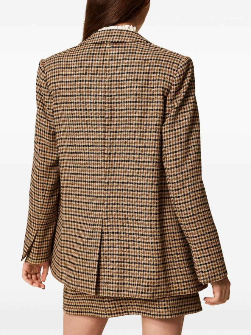 Twin-Set Checkered Tailored Blazer With Notched Lapels