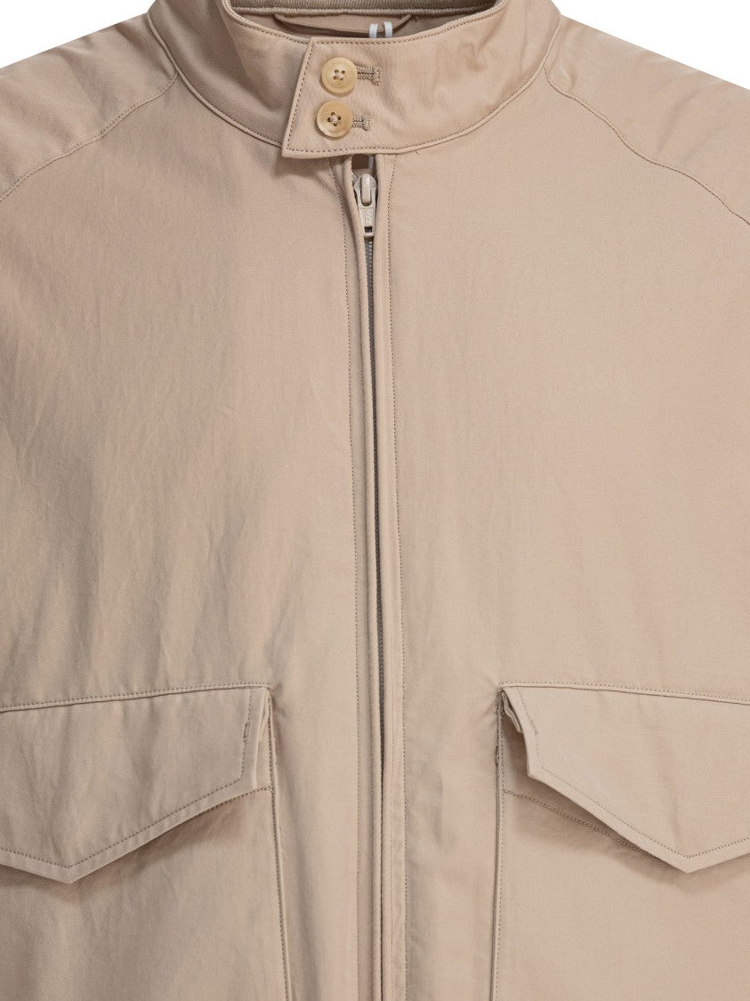 Kaptain Sunshine Beige Cotton Jacket With Snap-Button Collar