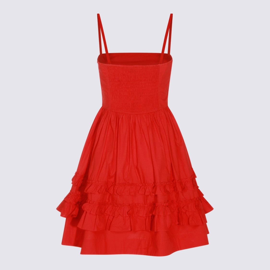 Ganni Red Mini Dress With Ruffled Hem And Smocked Back