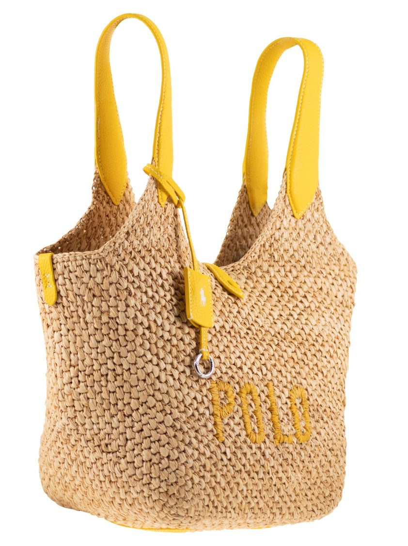Polo Ralph Lauren Tote Polo Play In Raffia And Leather
