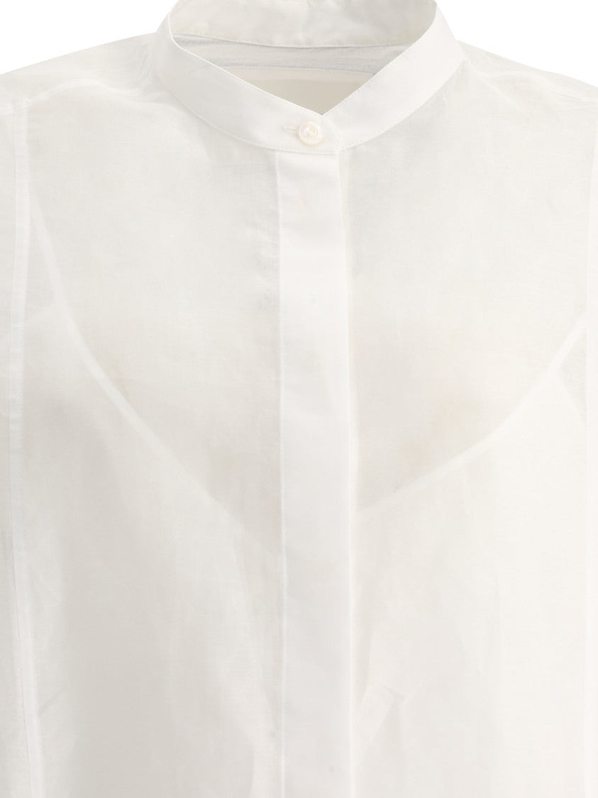 Jil Sander White Shirt With Sheer Petticoat Layer And Mandarin Collar
