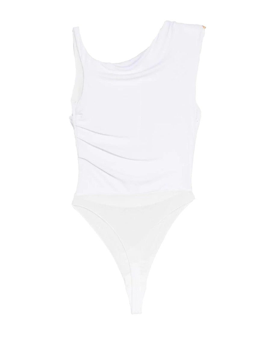 Elisabetta Franchi One-Shoulder Slim-Fit Jersey Bodysuit With Gold Accent