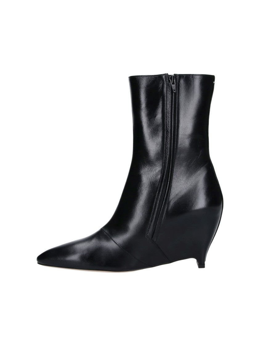 Maison Margiela Heel-Less Black Leather Ankle Boots With Pointed Toe