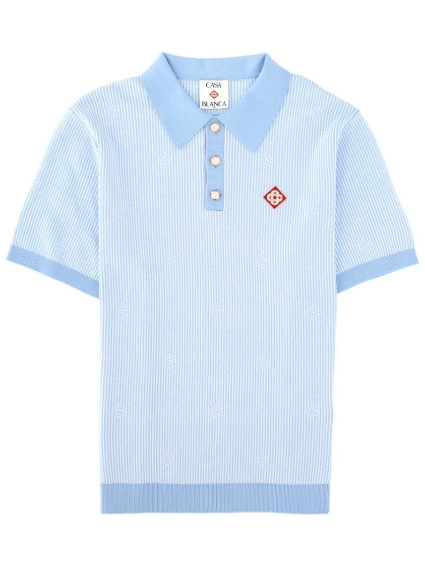 Casablanca Striped Knit Embroidered Cotton Polo Shirt