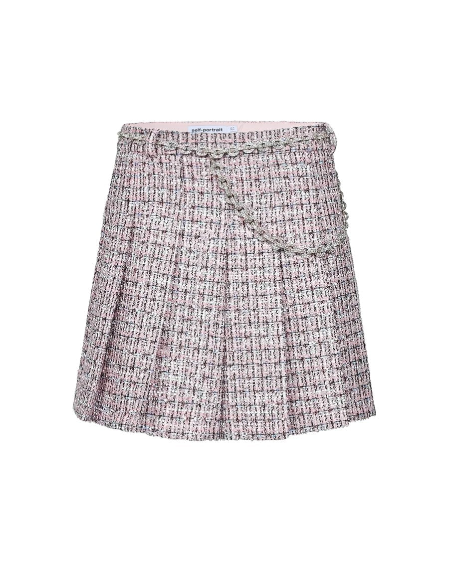 Self-Portrait Mini Skirt With Pink Bouclé Crystal Belt