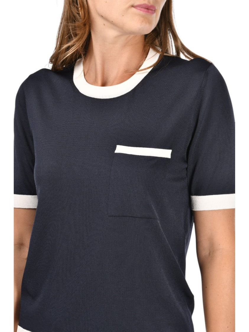Gran Sasso Navy Contrast Trim Knit Top