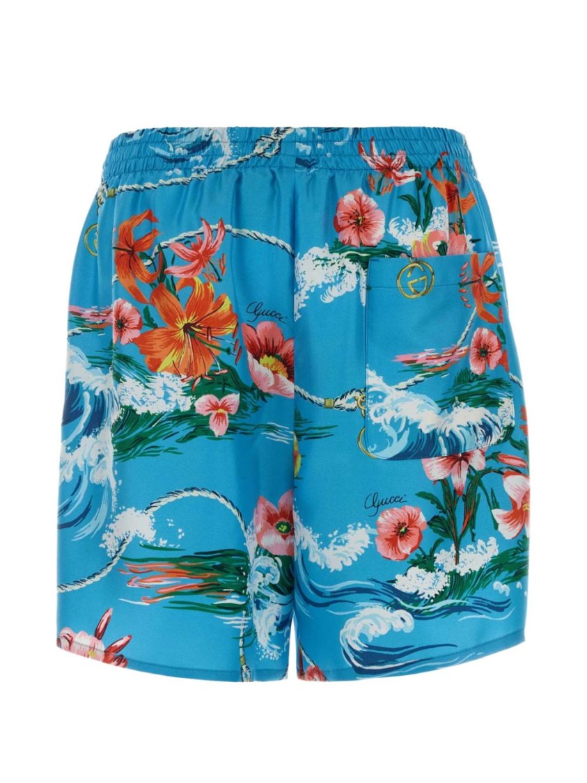 Gucci Tropical Floral Chain Silk Shorts