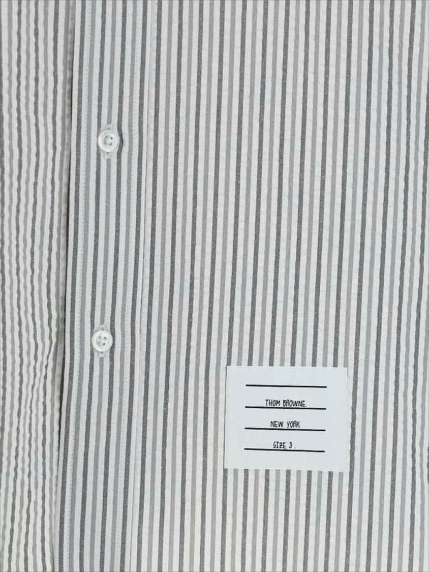 Thom Browne Short-Sleeved Button-Up Shirt With Vertical Stripes