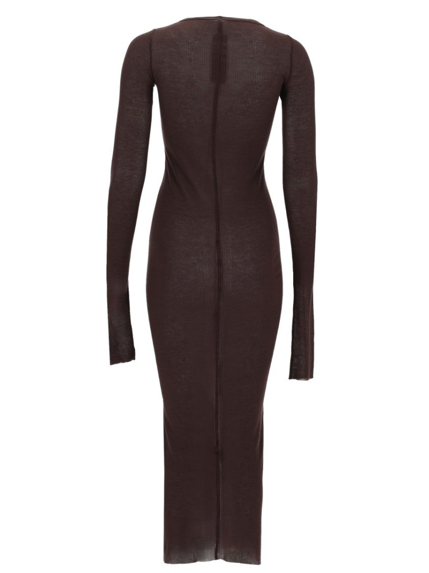 Rick Owens Brown Sleek Long Sleeves Midi Dress