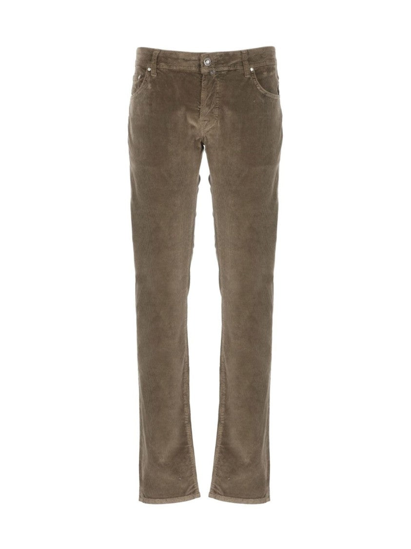 Jacob Cohen Refined Brown Corduroy Pants With Embroidered Logo