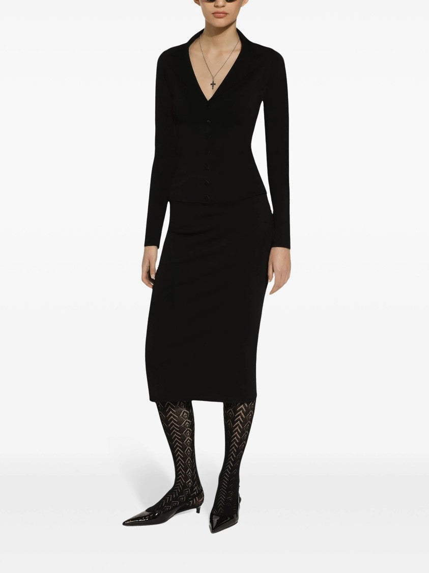 Dolce & Gabbana Black Longuette Stretch Viscose Logo Skirt