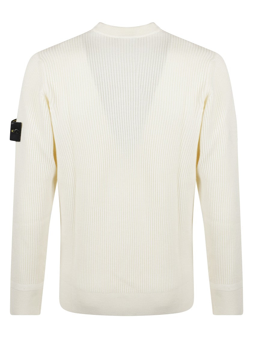 Stone Island Ribbed Knit Sweater With Crew Neckline And Logo Patch