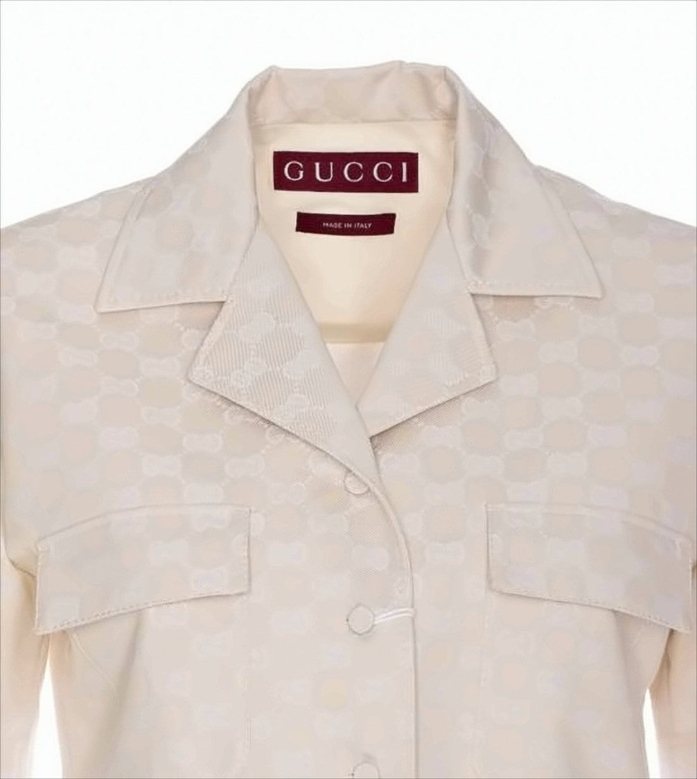 Gucci Tailored Short-Sleeve Jumpsuit With Jacquard Pattern