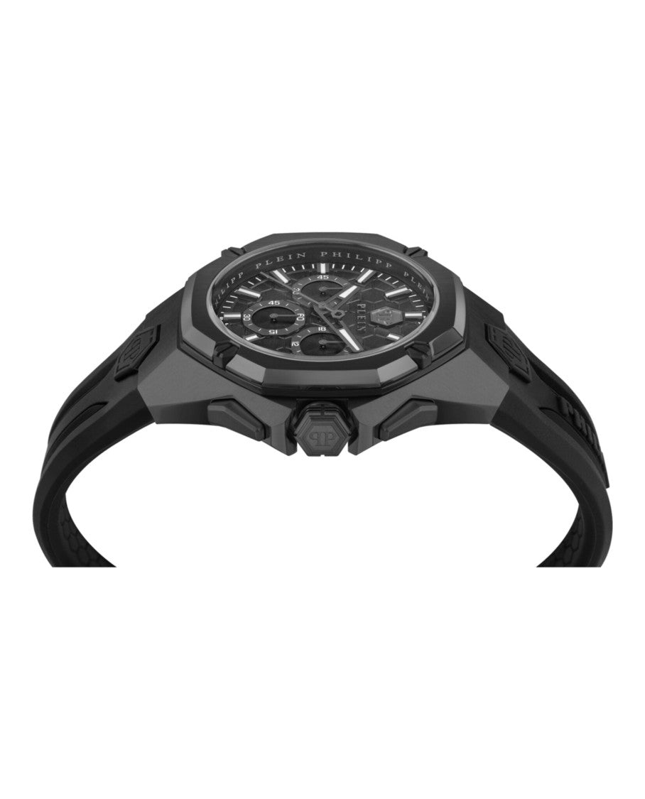 Philipp Plein Octagonal Case Chronograph Watch With Black Guilloche Dial
