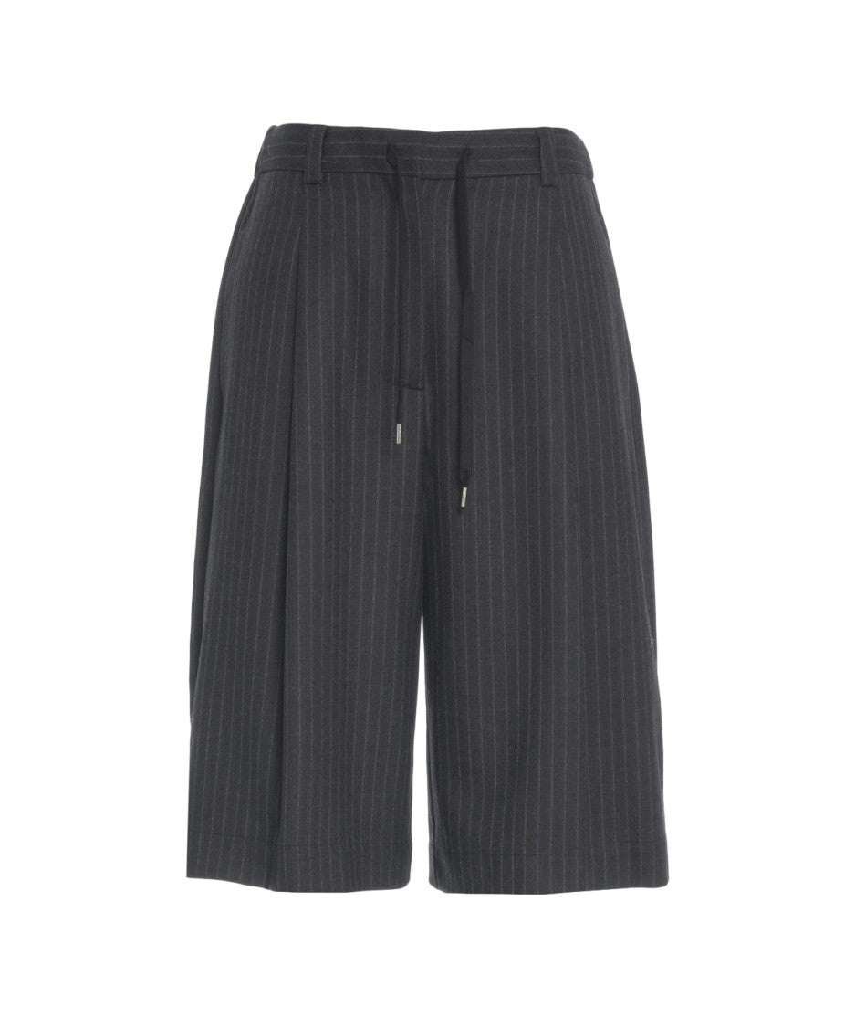 Jucca Pinstripe Wide-Leg Bermuda Shorts With Adjustable Drawstring