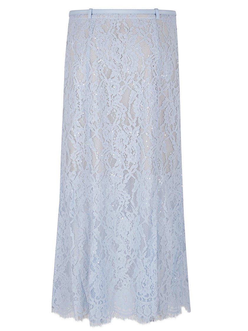 Self-Portrait Blue Lace Flared Midi Skirt