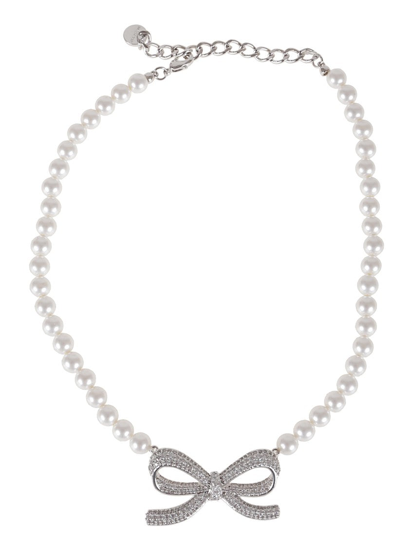 Self-Portrait Bow Necklace With Crystal Embellishments