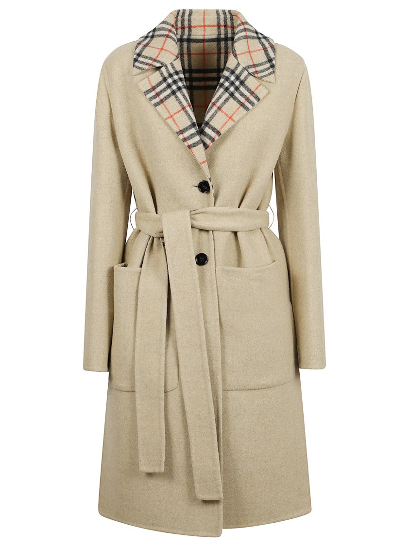 Burberry Reversible Long Coat With Check-Trimmed Collar