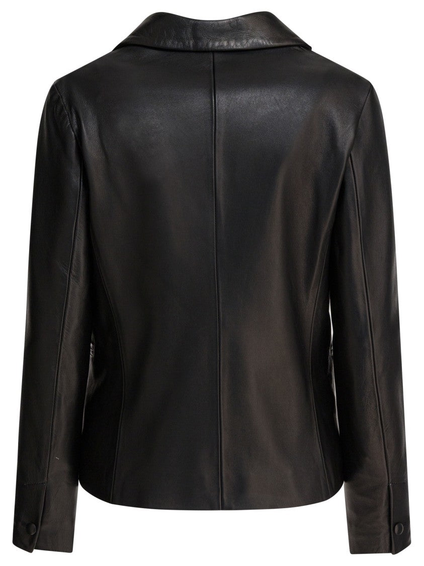 Semper Cropped Tailored Leather Jacket With Notched Lapel