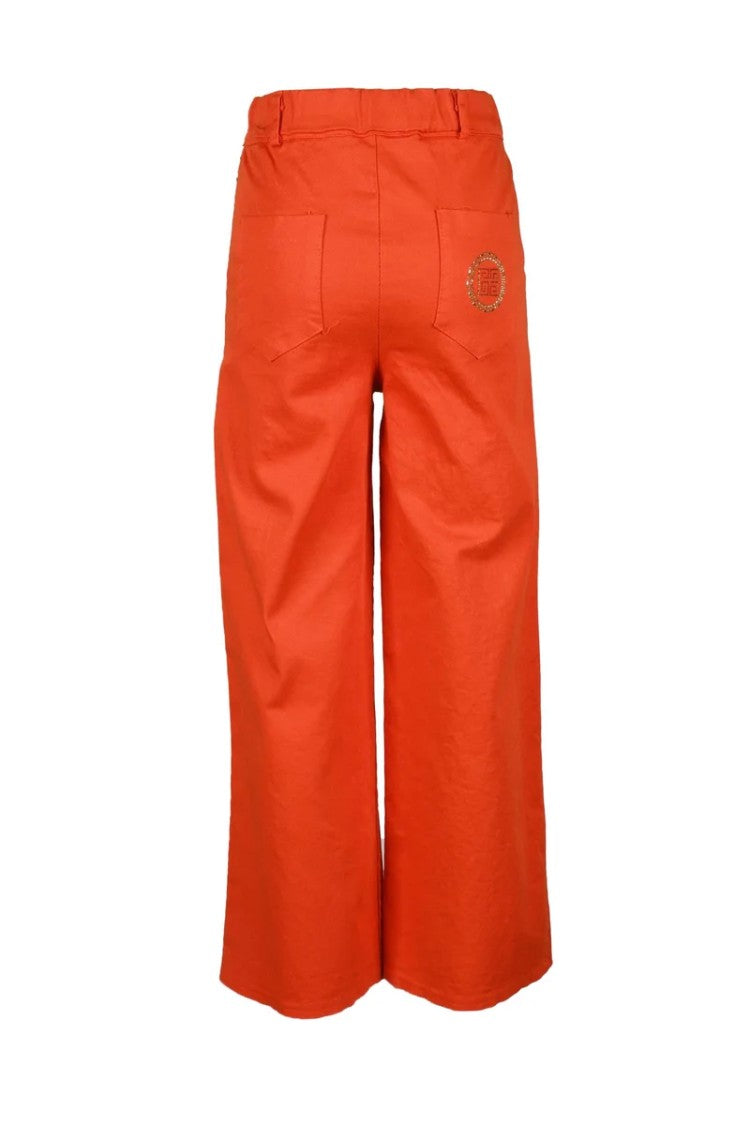 Marci By Gil Santucci Wide-Leg Cropped Trousers With Classic Waistband And Text Embellishments