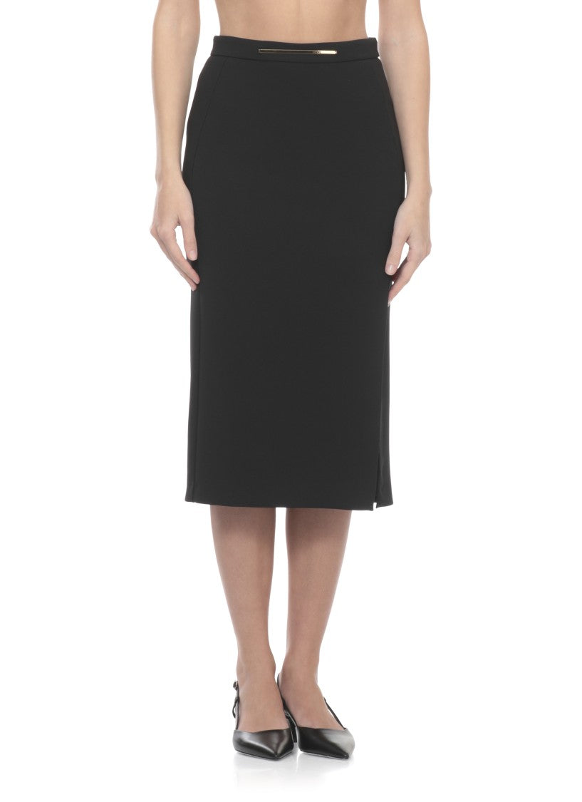 Elisabetta Franchi Black Midi Skirt With Logo Detail And Side Vent