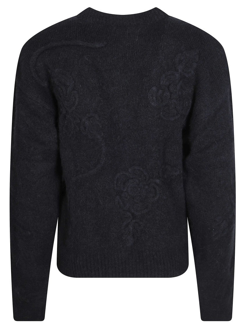Rotate Black 3D Flower Knit Cropped Sweater