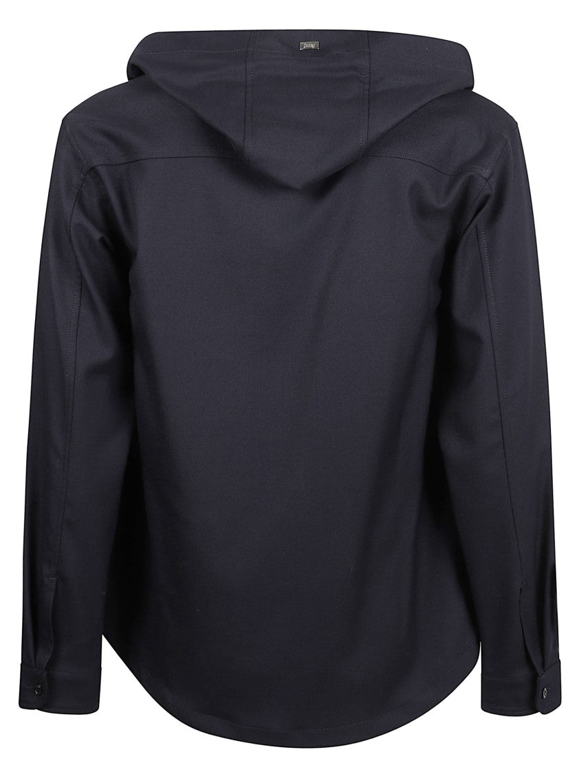 Herno Fluid Wool Blend Gabardine Shirt Jacket With Hood