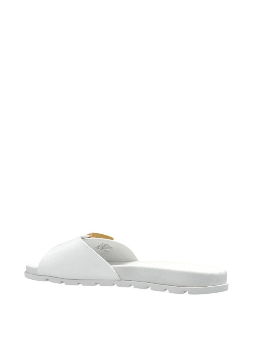 Tory Burch Minimalist White Sandals With Gold-Tone Buckle Detail