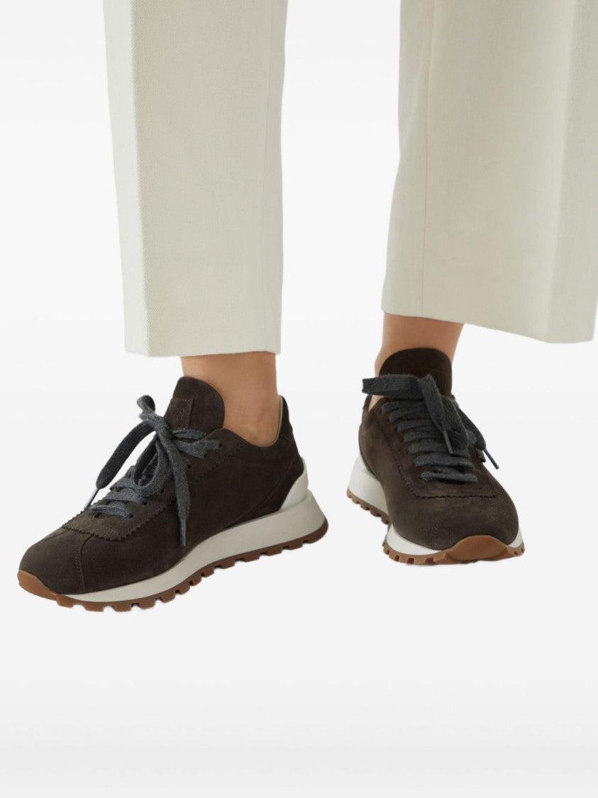 Brunello Cucinelli Sleek Brown Suede Flat Shoes