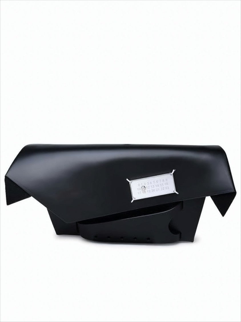Maison Margiela Structured Black Clutch With Metallic Logo Plaque