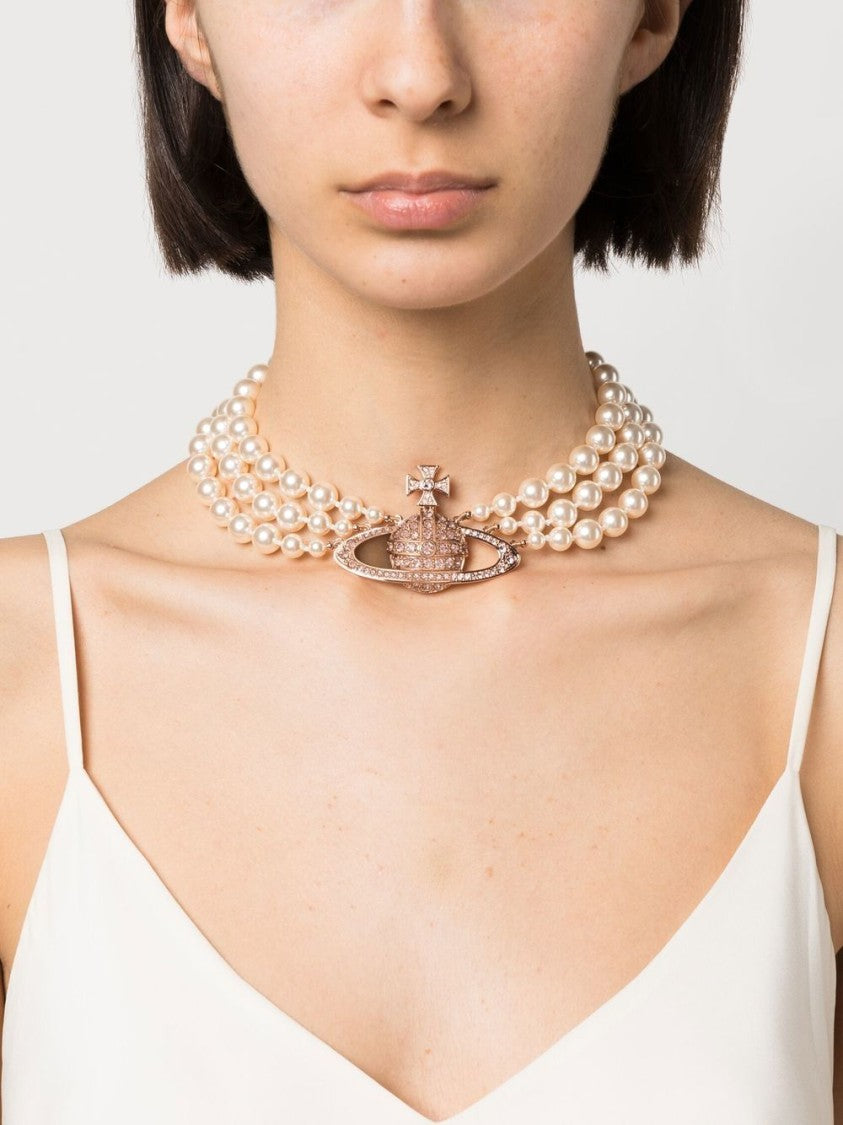 Vivienne Westwood Gold-Tone Rose Pink Layered Orb Necklace