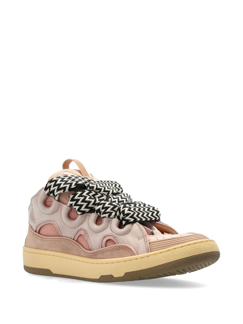 Lanvin Pink Panelled Side Logo Lace Sneakers