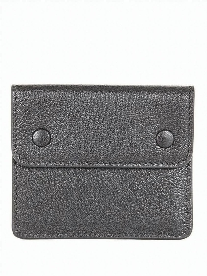 Maison Margiela Textured Goat Leather Card Wallet With Flap Closure And Snap Buttons