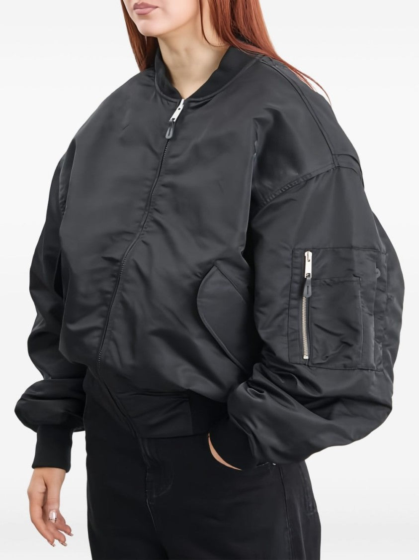 Entire Studios Puffy Black Bomber Jacket With Oversized Silhouette And Zippered Pockets
