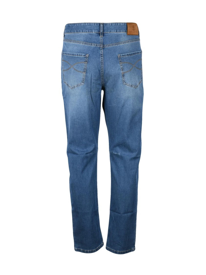 Brunello Cucinelli Blue Straight-Leg Cotton-Silk Blend Jeans