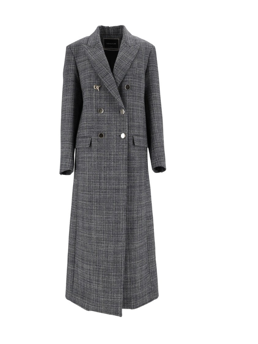 Fabiana Filippi Night Blue Double-Breasted Long Wool Coat