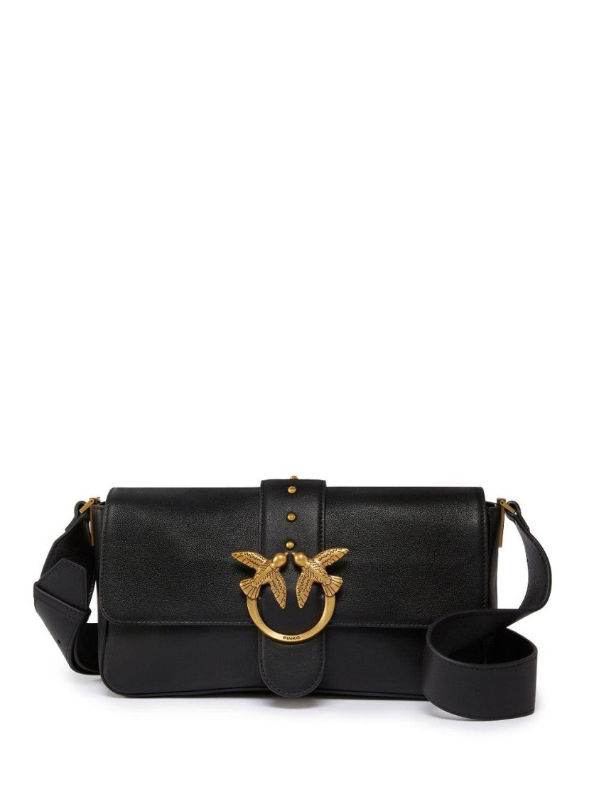 Pinko Black Leather Crossbody Shoulder Bag